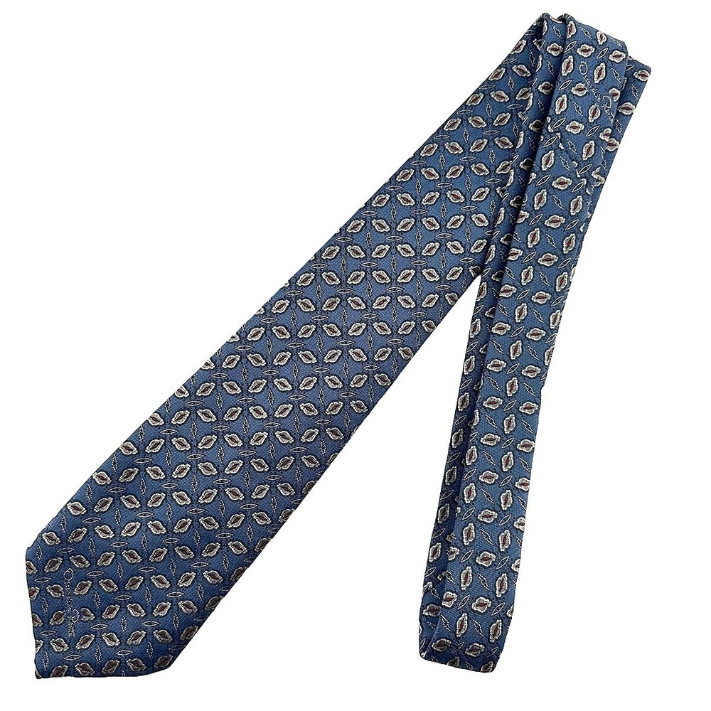 OSCAR DE LA RENTA Men's Leaf Neck Tie • blue, silver, red • office wedding party - Picture 4 of 6